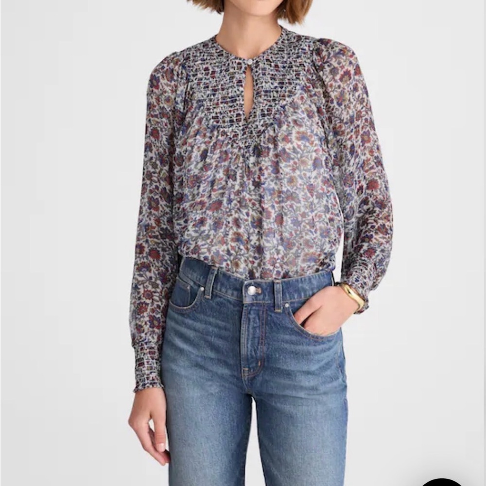 NWT Madewell 2 Piece Smocked Sheer Floral Print Blouse and sheer tank top